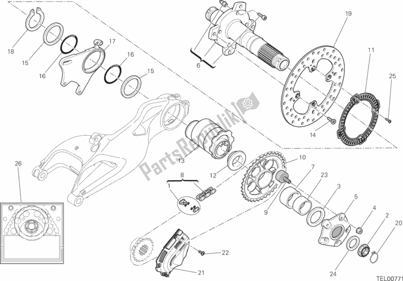 Alle onderdelen voor de Naaf, Achterwiel van de Ducati Hypermotard SP USA 821 2014
